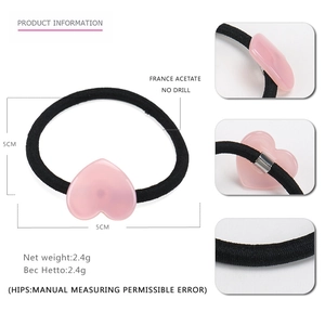Elastico per capelli a cuore in acetato rosa con dimensioni e dettagli prodotto