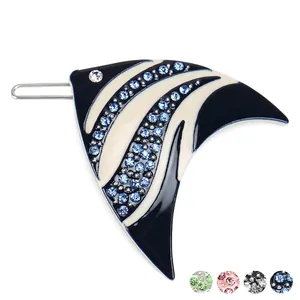 Acetate Fish Shape Rhinestone Hair Clip Striped Side Clip For Women Fashion Marine Style Decorative Hair Accessory