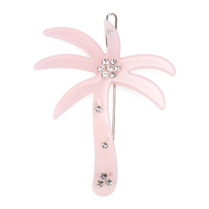 Pink palm tree hair clip crafted from acetate with sparkling rhinestone floral accents
