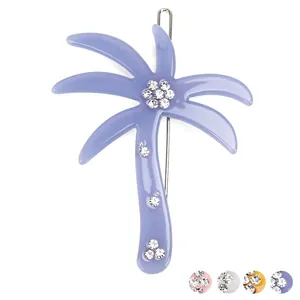 European Fashion Acetate Coconut Tree Hair Clip With White Rhinestone Decoration Summer Beach Vacation Hair Accessories