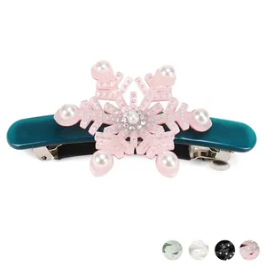 Elegant Acetate Snowflake Hair Clip For Women With Faux Artificial Pearl Rhinestone Vintage Spring Clip Hair Accessories Headwear Gift
