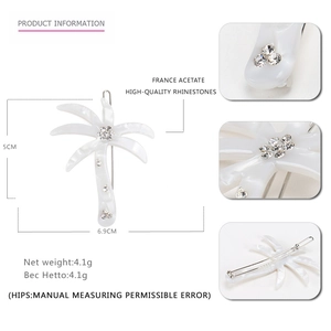 White coconut tree hair claw clip in acetate with sparkling rhinestone crystals