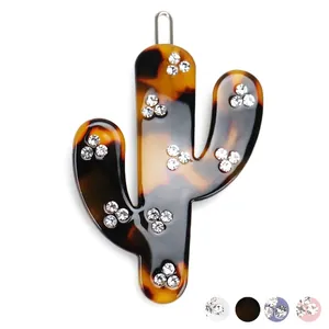 Barrette à Cheveux en Acétate Forme de Cactus Avec Strass Scintillants Pince Latérale Géométrique Faite à la Main Femme