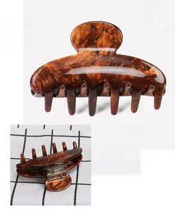 Pince à cheveux en acétate écaille de tortue, grande pince de 8x5 cm aux tons brun-jaune