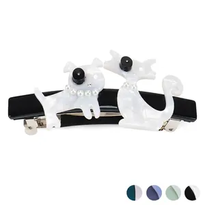 Acetat Tier Haarspange Mit Künstliche Perle Strass Katze Hund Form Federclip Für Damen Tägliche Party Kopfschmuck
