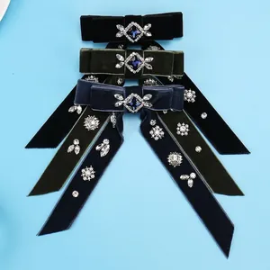 French Vintage Velvet Bow Hair Clip For Women Luxurious Rhinestone Crystal Ponytail Clip Spring Hair Accessory Party Jewelry