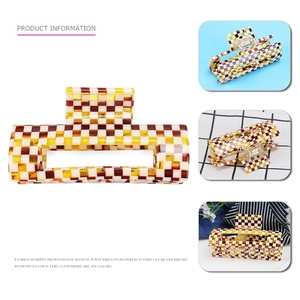 Retro square cellulose acetate hair claw clip with mosaic checkered pattern for women