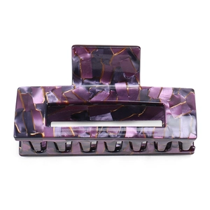 Rectangle purple marble pattern cellulose acetate hair claw clip with cutout design