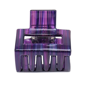 Minimalist purple striped acetate hair claw clip with geometric hollow rectangular design