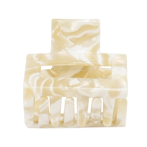 Detail view of square marble pattern hair claw clip made of premium acetate fiber