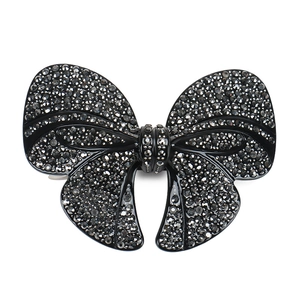 Sparkling black rhinestone butterfly hair clip with crystal accents and spring clasp fastener