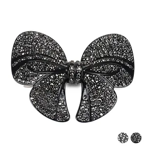 Large Acetate Bow Rhinestone Hair Clip Elegant Spring Clip Ponytail Clip Vintage Handmade Fashion Hair Accessories For Women