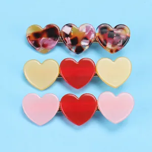 Korean Style Sweet Acetate Heart Hair Clip Handmade Contrast Color Tortoiseshell Duckbill Clip For Women Girls Hair Accessories