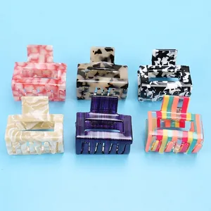 Korean Minimalist Acetate Geometric Hollow Hair Claw Clip Large Marble Pattern Tortoiseshell Hairclip For Women Daily Styling