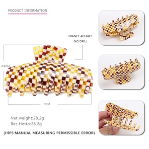 Κλασικό κλάμερ μαλλιών από οξική κυτταρίνη με μοτίβο σκάκι για vintage στυλ