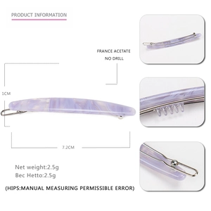 Barrette à cheveux de 7,2cm en acétate lavande marbré avec pince grenouille en métal durable