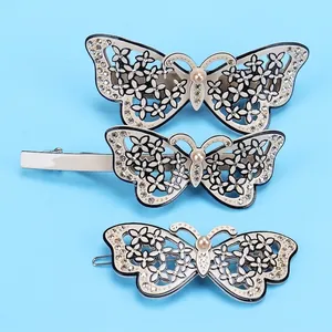 French Acetate Butterfly Hair Clip With Rhinestones And Artificial Pearls Vintage Butterfly Spring Clip For Women Wedding Hair Styling