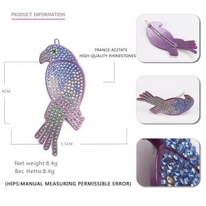 Fermaglio per capelli a pappagallo viola in acetato francese con strass colorati