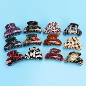 Retro Women Acetate Hair Claw Clip Marble Tortoise Shell Pattern Hair Barrettes Hair Styling Jewelry For Thick Hair