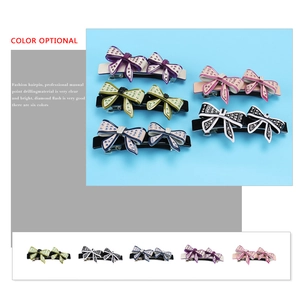 Elegant acetate double bow hair clip with Czech rhinestones in five vibrant colors