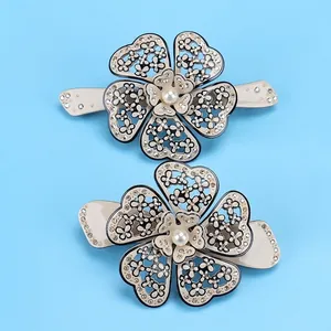 French Style Acetate Camellia Hair Clip Elegant Hollow Rhinestone Faux Artificial Pearl Spring Clip Horsetail Hair Accessories For Women