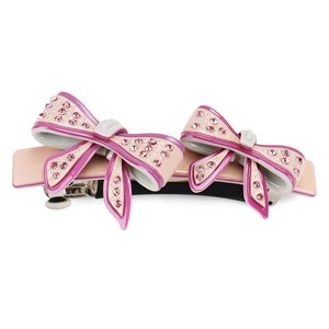 French acetate double bow hair clip with pink Czech crystals and metallic spring fastener