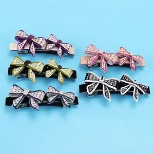 French Acetate Bow Hair Clip Colorful Rhinestone Spring Clip Sweet Handmade Butterfly Hairpin For Women Fashion Hair Accessories