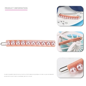 Pink resin hair clip set with row of eleven pearls for women styling accessories
