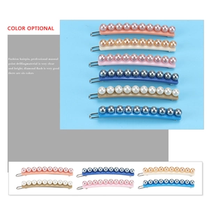 Elegant pearl hair clip set in six colors with resin base and metal duckbill clamps