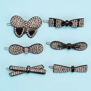 Vintage France Acetate Black Bowknot Hair Clip For Women Elegant Rhinestone Butterfly Hair Barrettes Fashion Hair Accessories