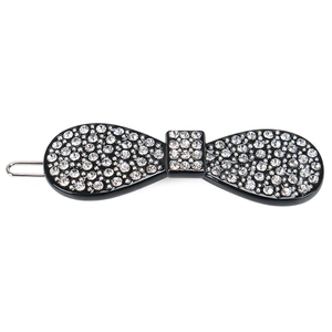 Elegant black acetate bow hair clip with sparkling rhinestones for retro hairstyles