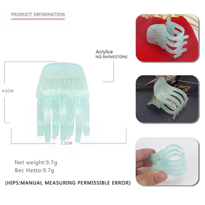 Floral acrylic hair claw clip in light blue marble pattern with geometric teeth