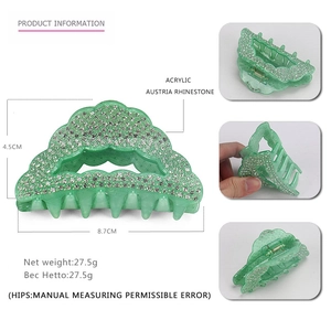 Pince à cheveux artisanale vert clair avec strass pour femmes, longueur 8,7 cm