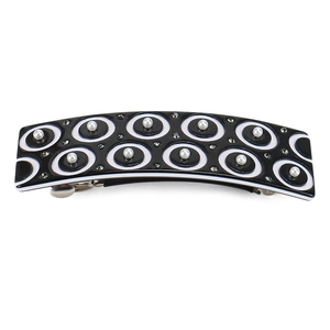Barrette à cheveux chic en acétate noir et blanc avec perles et strass pour femmes