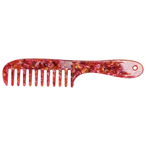 Red-brown marble patterned wide-tooth tortoise shell hair comb with hanging hole