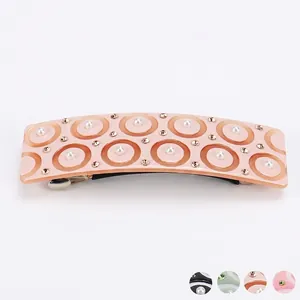 Vintage Pince à Cheveux en Acétate de France Avec Imitation Künstliche Perle Strass Cercles Concentriques Géométriques Barrettes pour Femmes Bijoux