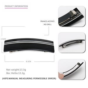 Barrette à cheveux minimaliste en acétate noir avec lignes blanches pour la coiffure