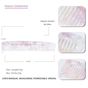 Pink marble acetate hair comb for women featuring 14cm length and lightweight design