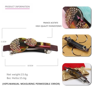 Barrette en acétate écaille de tortue avec strass champagne et pince à ressort
