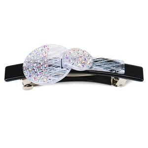 Barrette à cheveux élégante en acétate avec strass colorés et texture soie sur base noire