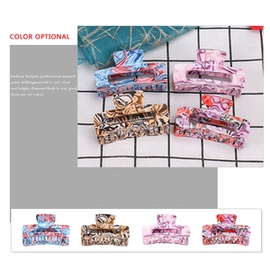 Rectangle acetate hair claw clip with marble pattern in various colors for women