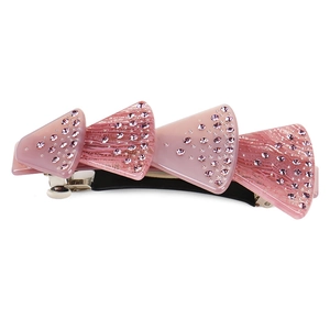 Pink ocean shell style hair clip with rhinestones and layered fan-shaped acrylic design