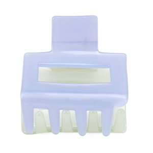 Detail view of a translucent lavender square hair claw clip with a polished finish