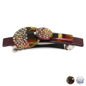 Élégante Pince à Cheveux à Ressort en Acétate et Strass pour Femme Rétro Écaille de Tortue Marbré Accessoires Coiffure