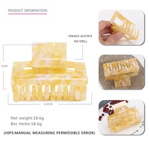 Detailed size specifications for a square cream acetate marble hair claw clip