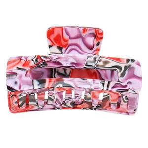 Large marble pattern hair claw clip in red and pink acetate for women hair styling