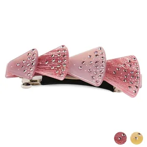 Elegant Fan Shaped Acetate Spring Hair Clip For Women Shell Design Rhinestone Inlaid Barrette Handmade Hair Accessories