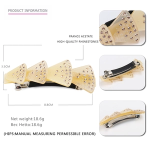 Ocean shell style beige acetate hair clip with sparkling rhinestones for women