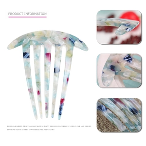 Colorful acetate hair comb with marble texture and six-tooth design for elegant styling