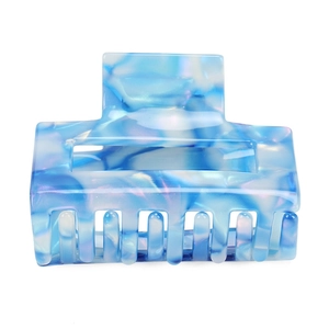 Elegant blue marble acetate hair claw clip with square hollow design for stylish updos